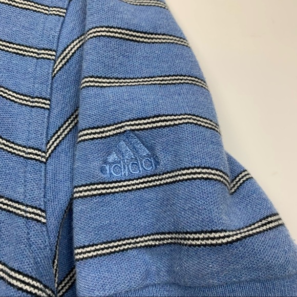 Adidas Light Blue and White Striped Cotton Polo Retro Shirt - Picture 4 of 14